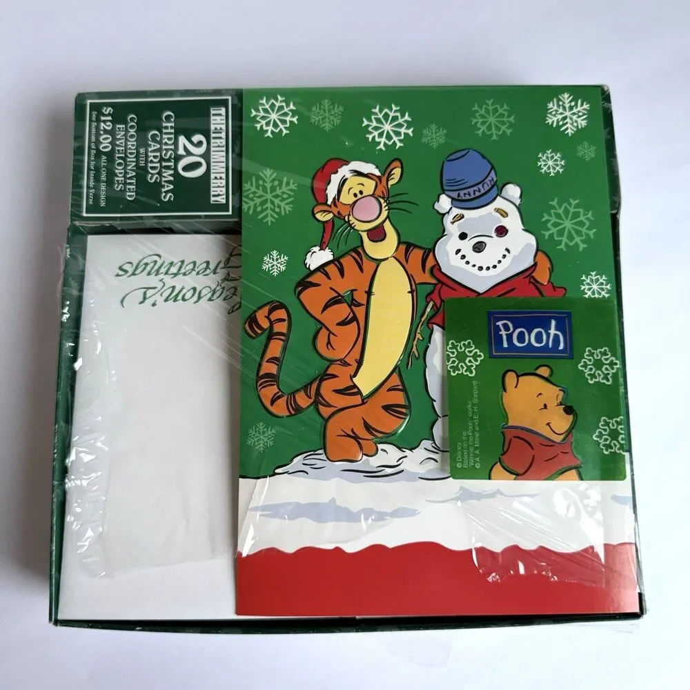 VTG Disney Winnie The Pooh Tigger Snowman Christmas Cards Xmas 16 Cards Opened